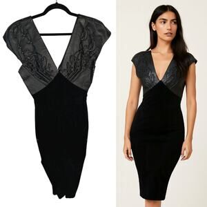 Climax David Howard Sz 2 Embroidered Leather Suede Midi Dress Vintage 80s Black